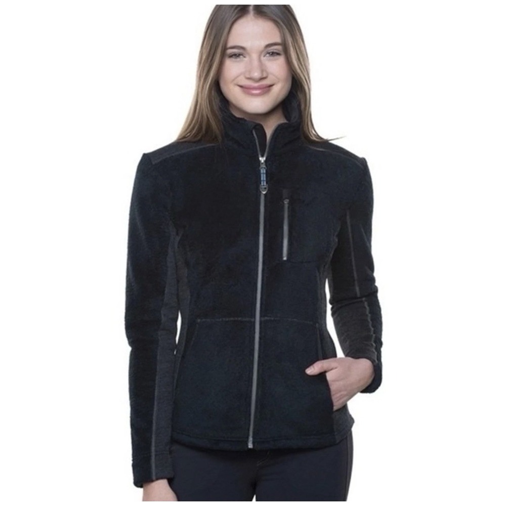 Kuhl Alfpaca Womens XL Fleece Full Zip Jacket Black Grey Hiking Performance